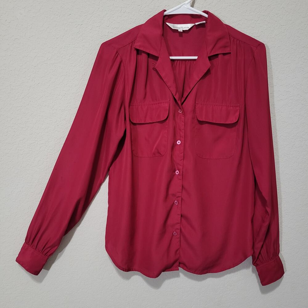 Vintage Blouse Susan Hutton Womens 8 Raspberry Pink Long Sleeve Button Up Office